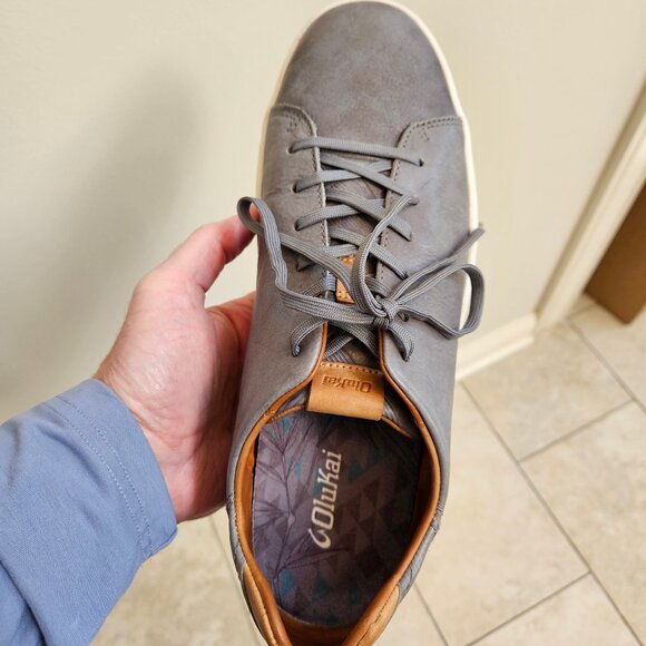OluKai Men's Lae'Ahi Li 'Ili Leather Sneakers, Stone/Gray, Sz 12 - Picture 11 of 16